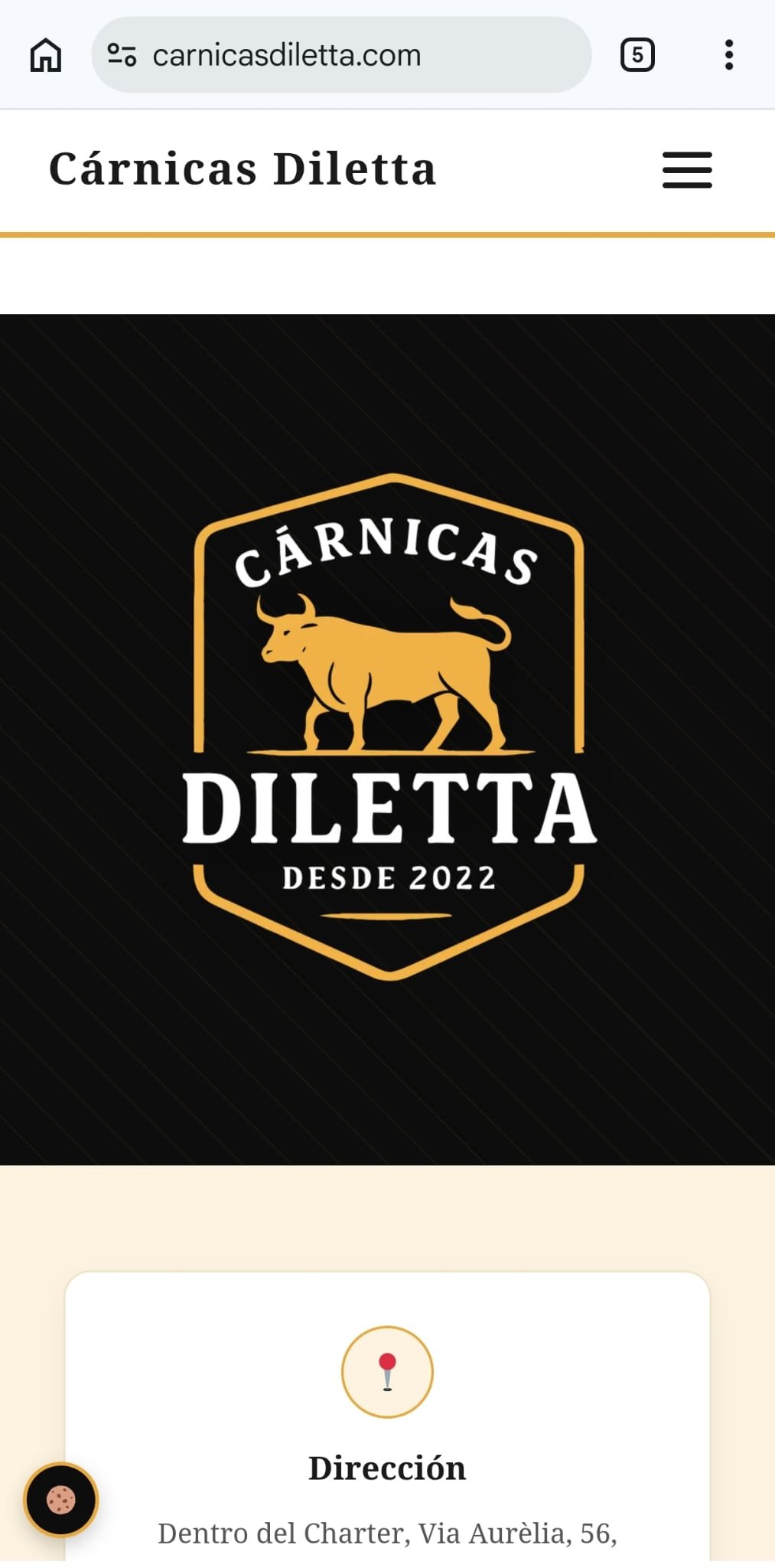 Web de Cárnicas Diletta vista desde el móvil