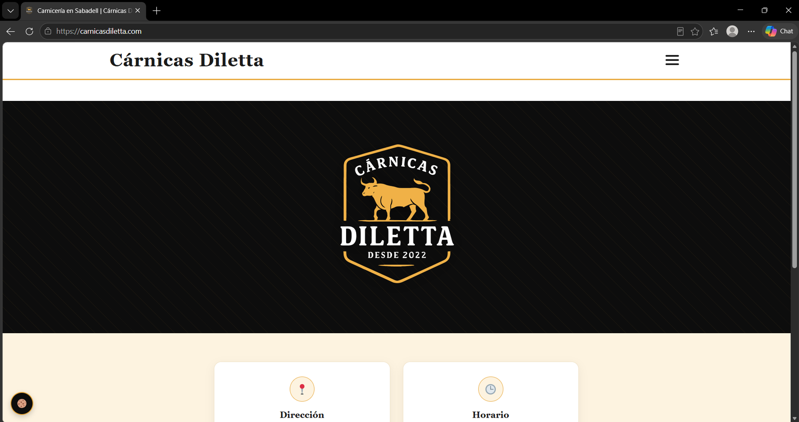 Página de inicio de la web de Cárnicas Diletta vista desde el ordenador