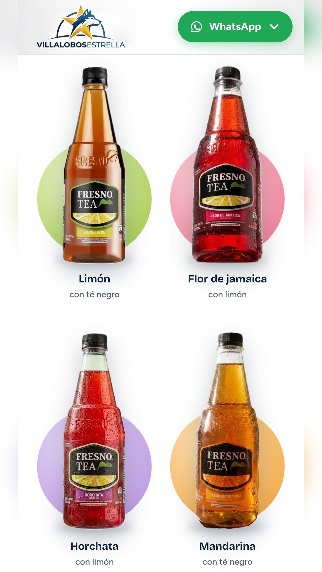 Catálogo de sabores de Fresno Tea: limón, flor de jamaica, horchata y mandarina